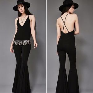 Dolls Kill Widow R.I.P. Flare Leg Jumpsuit Size M